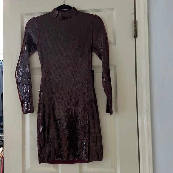 Express Mock Neck Sequin Mini Dress - Picture 1 of 5